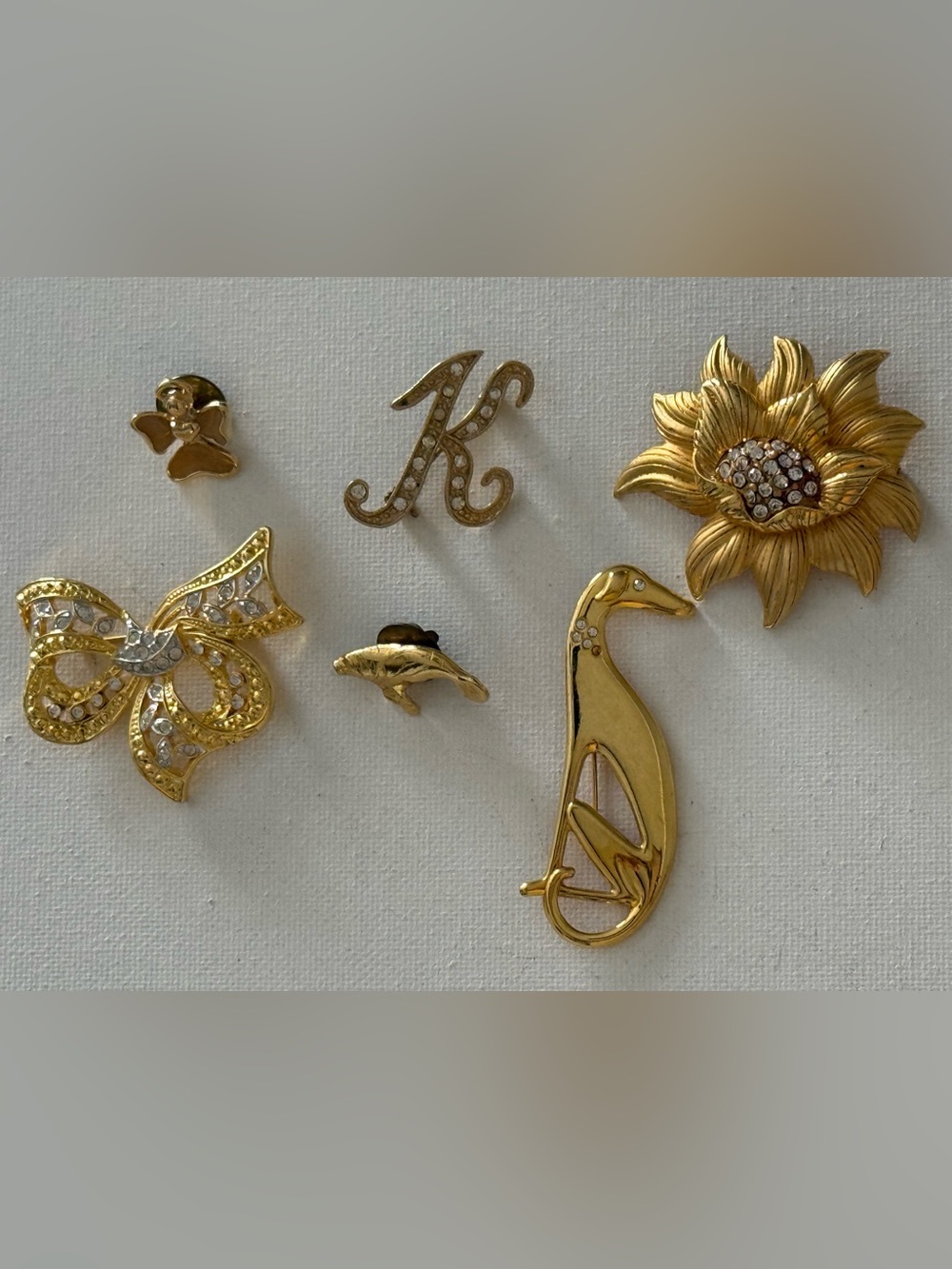 Vintage Gold-Tone Rhinestone Brooch Lot